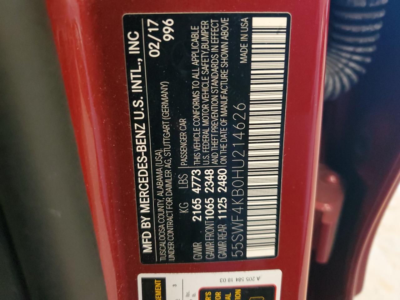 55SWF4KB0HU214626 2017 Mercedes-Benz C 300 4Matic