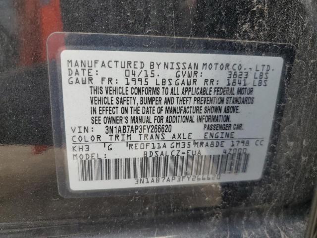 2015 Nissan Sentra S VIN: 3N1AB7AP3FY266620 Lot: 62121084