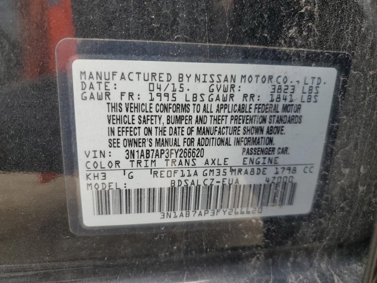 3N1AB7AP3FY266620 2015 Nissan Sentra S