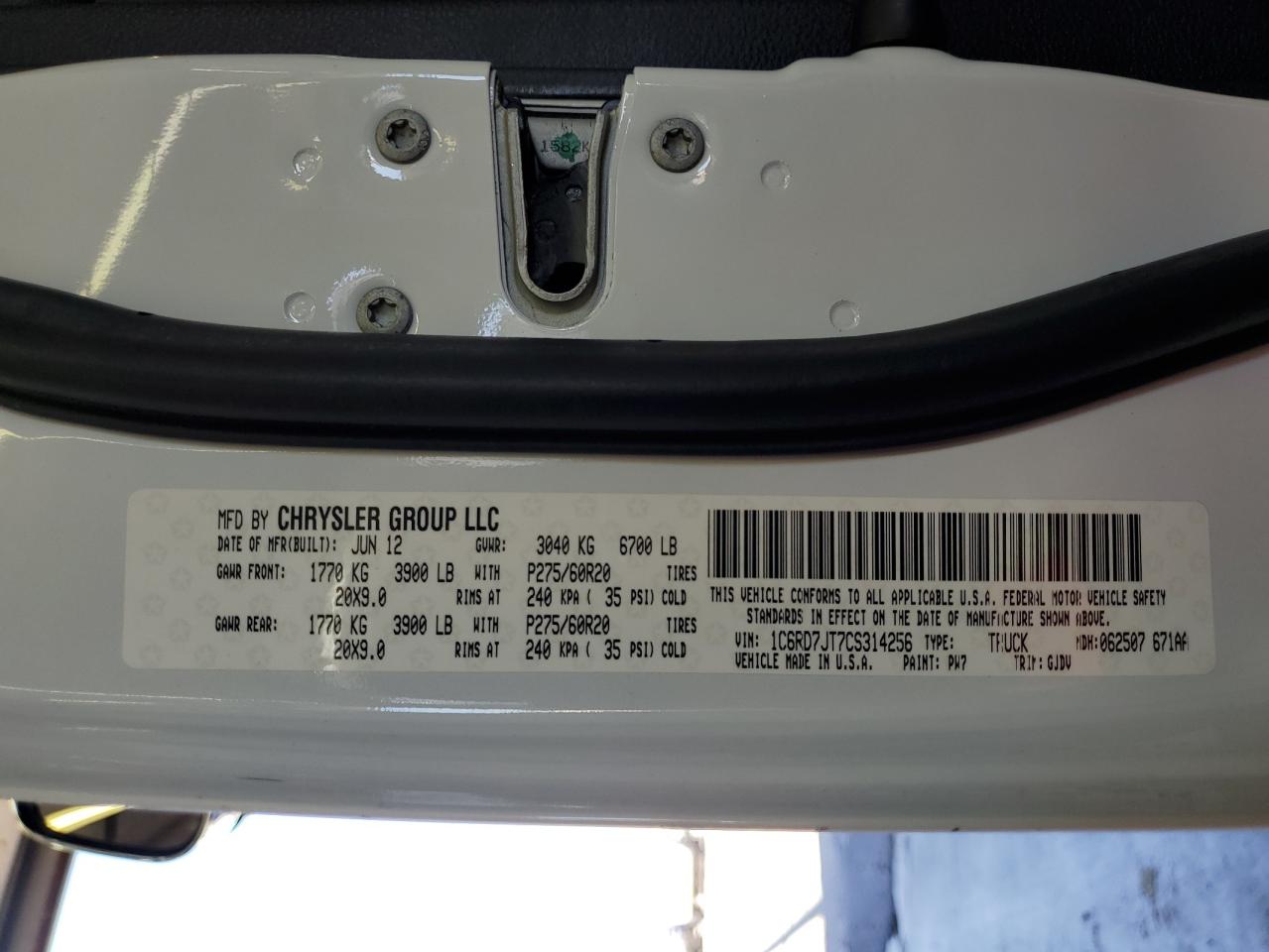 1C6RD7JT7CS314256 2012 Dodge Ram 1500 Laramie