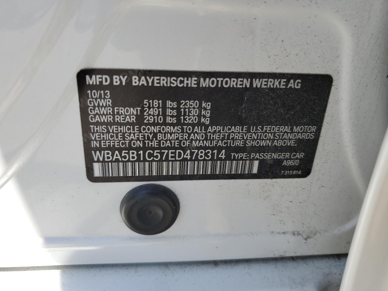 WBA5B1C57ED478314 2014 BMW 535 I