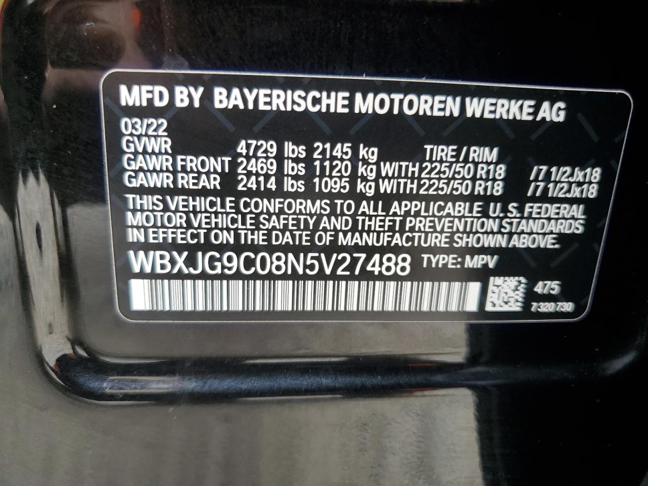 WBXJG9C08N5V27488 2022 BMW X1 xDrive28I