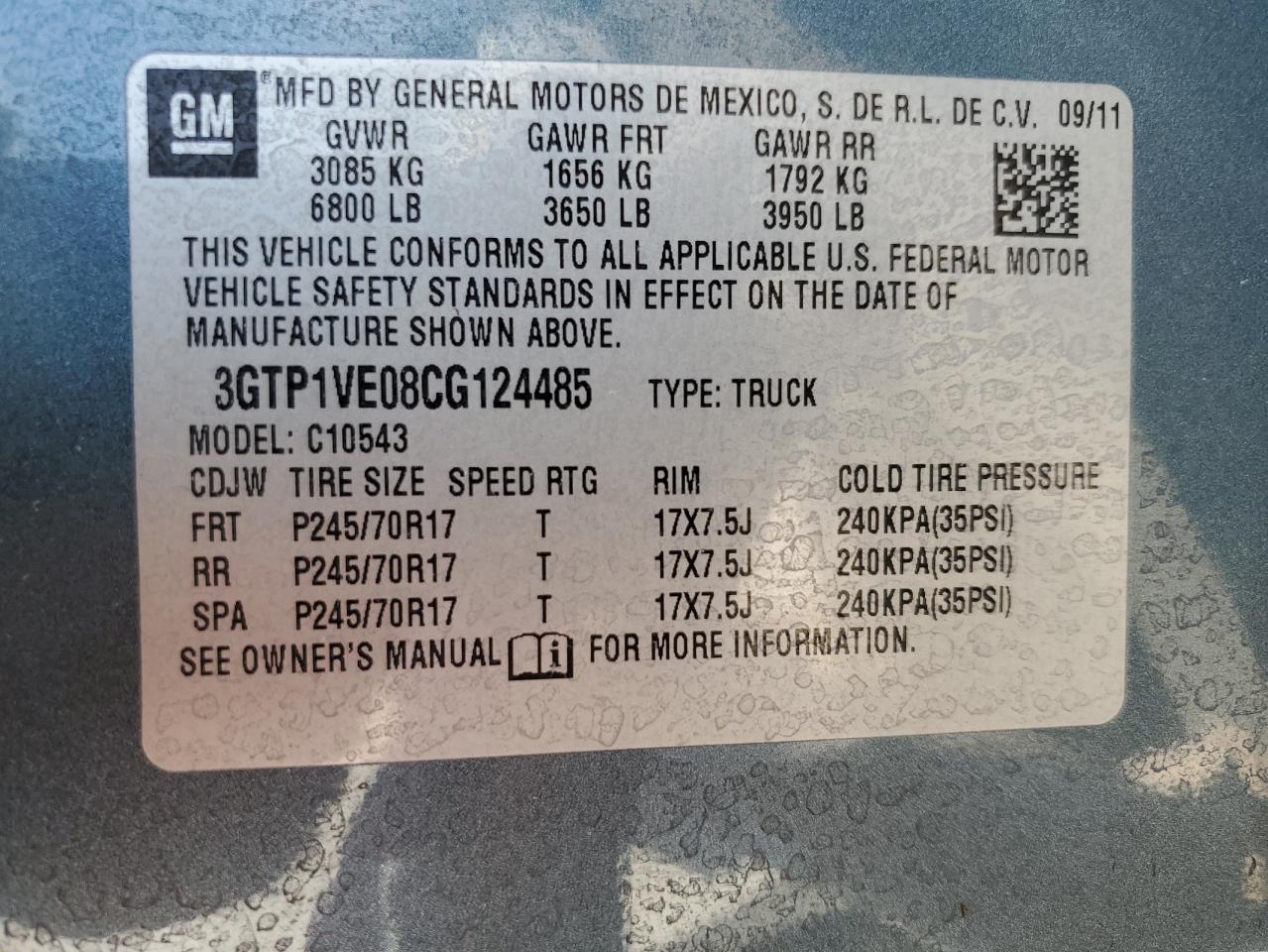 3GTP1VE08CG124485 2012 GMC Sierra C1500 Sle