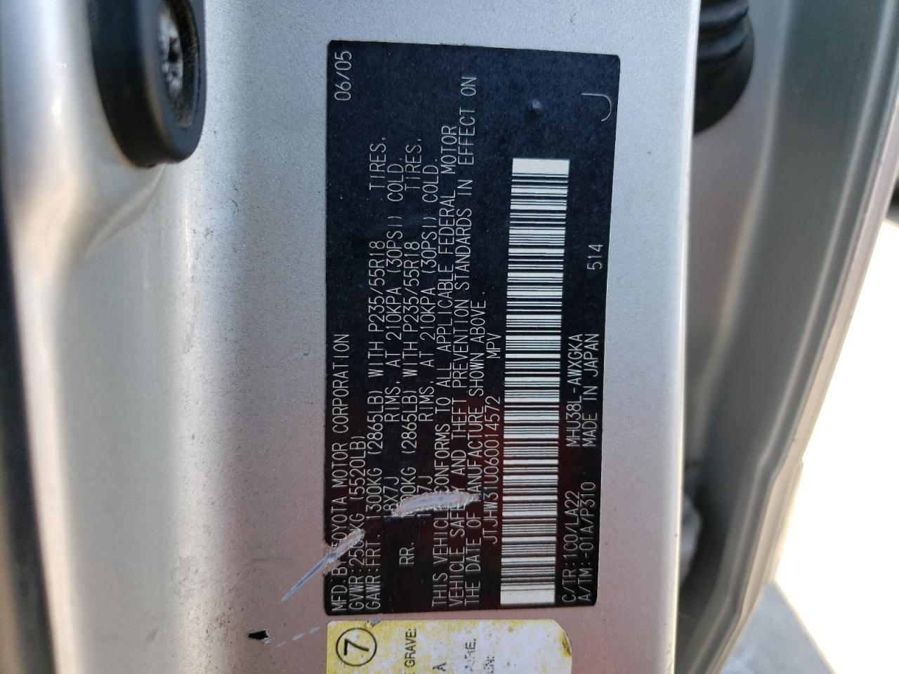 JTJHW31U060014572 2006 Lexus Rx 400