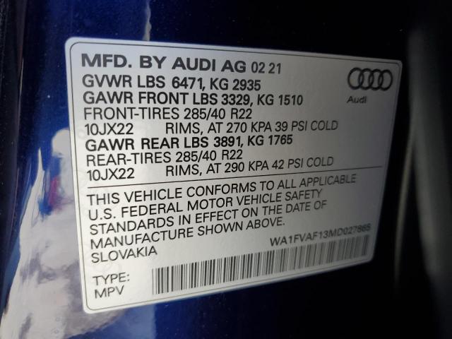 2021 AUDI Q8 PRESTIG WA1FVAF13MD027865