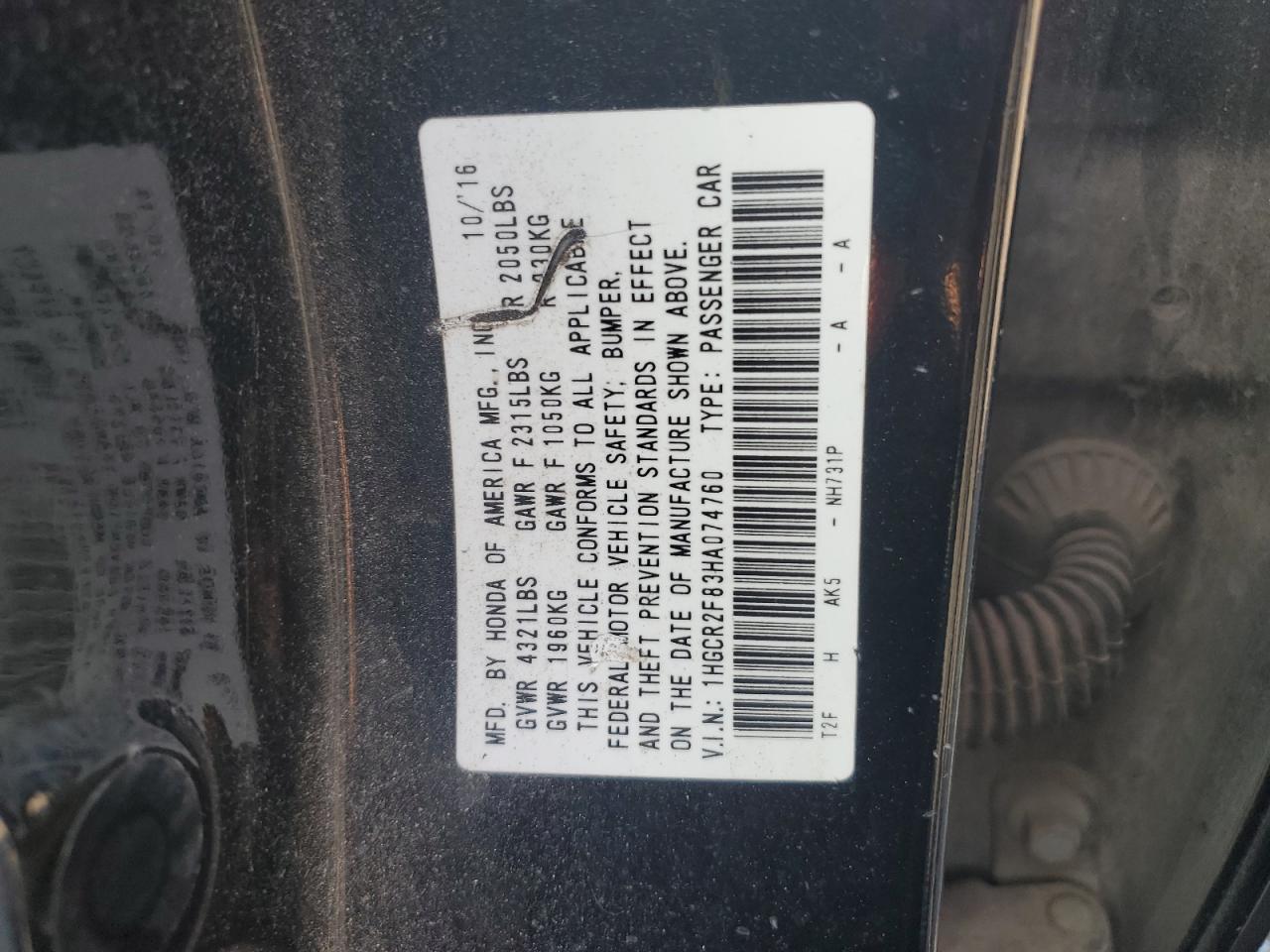 1HGCR2F83HA074760 HONDA ACCORD 2017