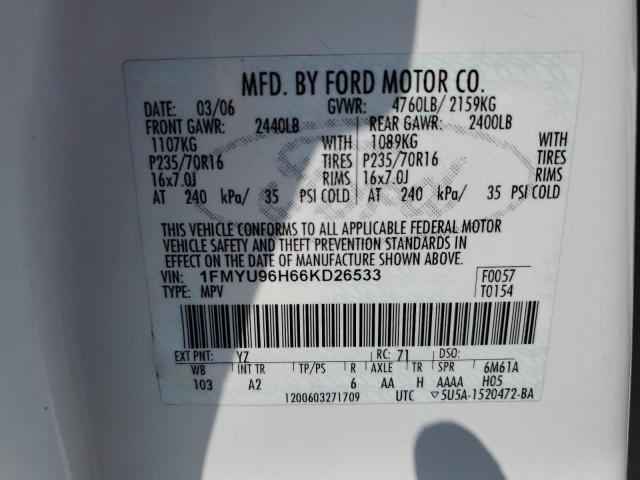 2006 Ford Escape Hev VIN: 1FMYU96H66KD26533 Lot: 62587484