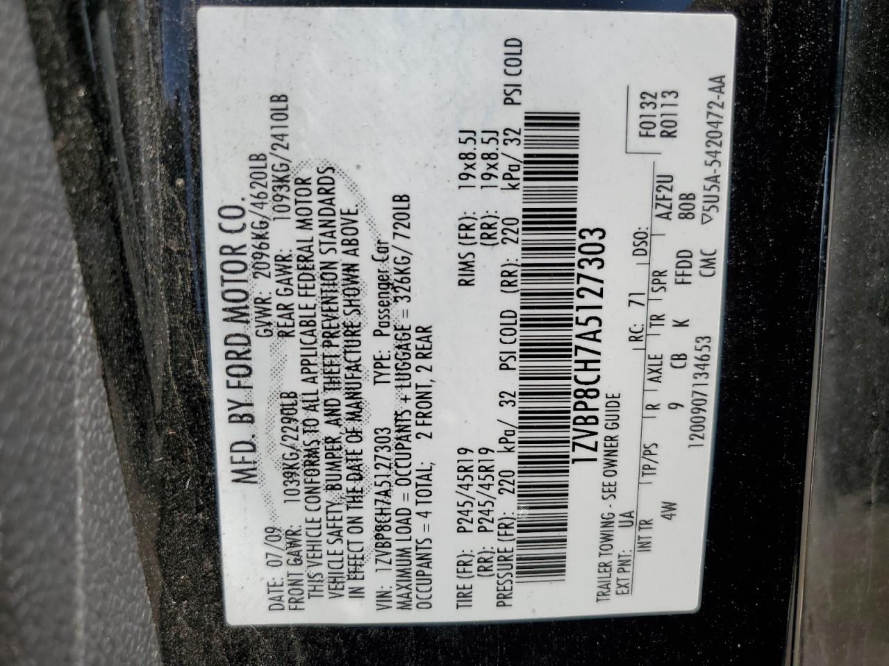 1ZVBP8CH7A5127303 2010 Ford Mustang Gt