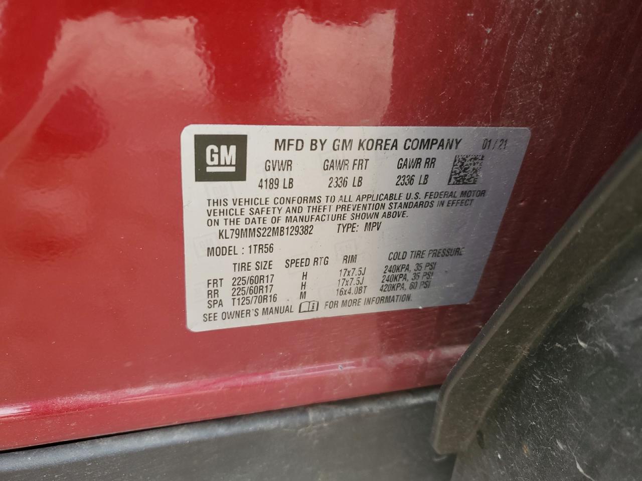 KL79MMS22MB129382 2021 Chevrolet Trailblazer Ls