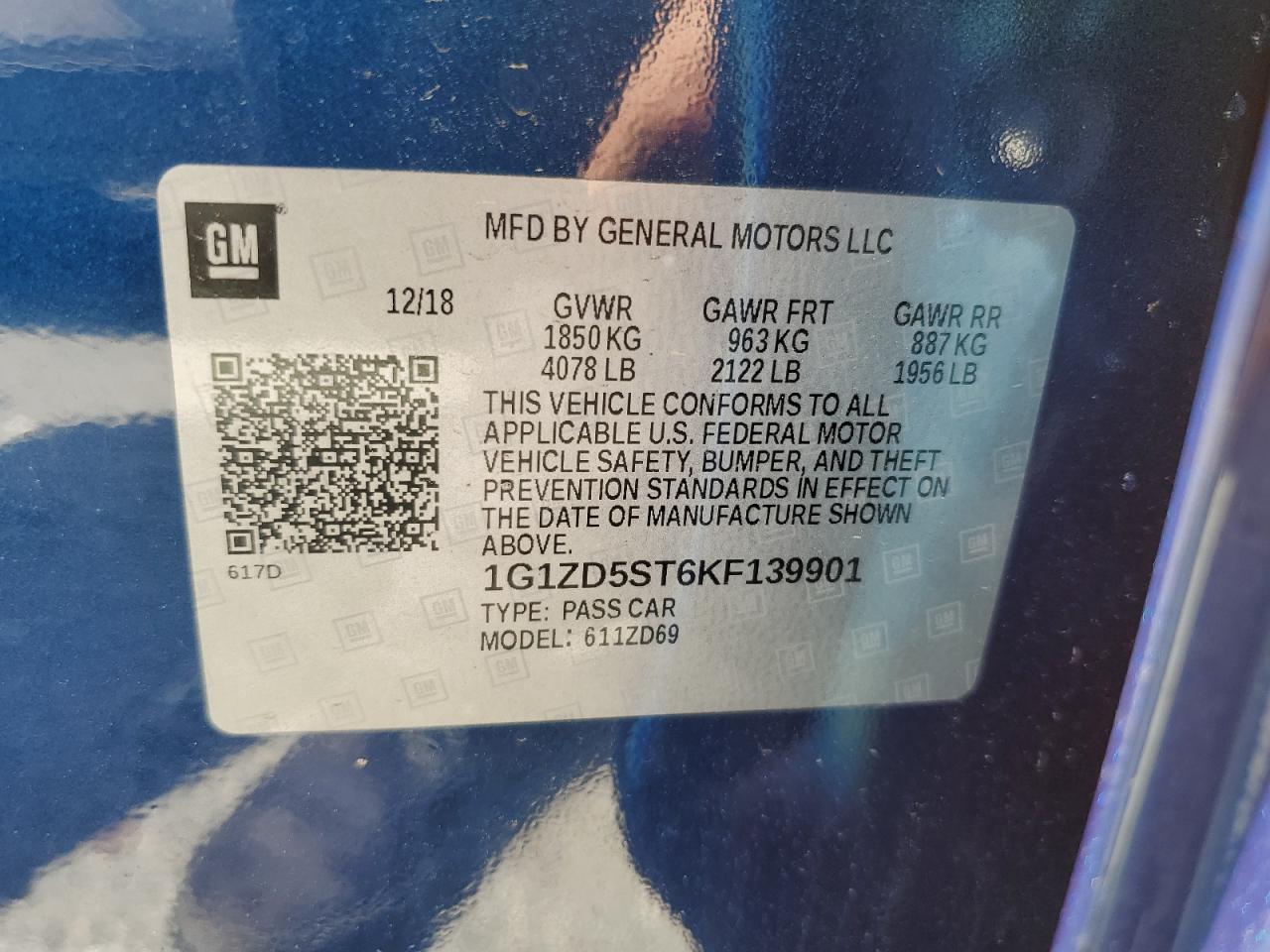 1G1ZD5ST6KF139901 2019 Chevrolet Malibu Lt