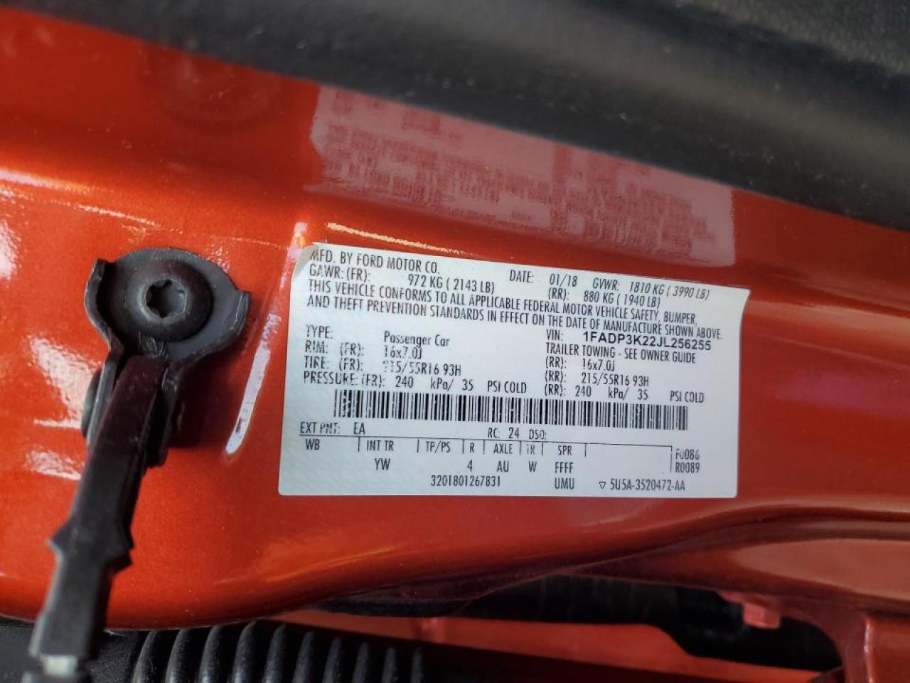 1FADP3K22JL256255 FORD FOCUS 2018