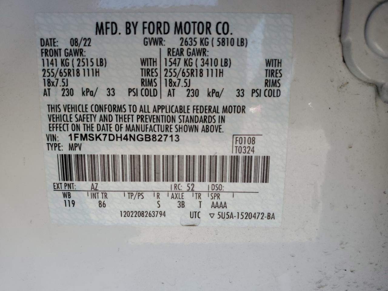 1FMSK7DH4NGB82713 2022 Ford Explorer Xlt