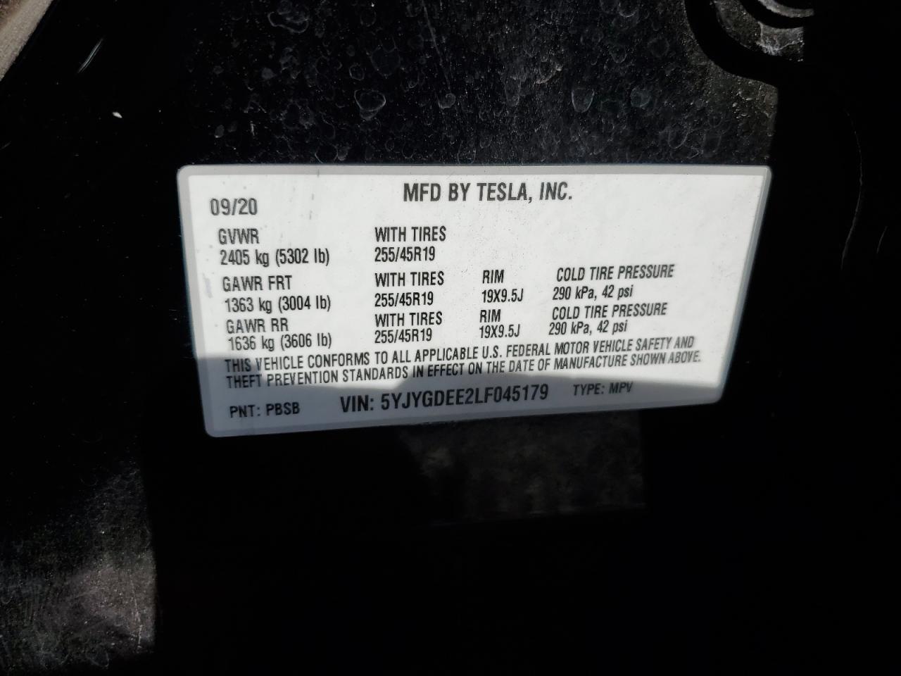 5YJYGDEE2LF045179 2020 Tesla Model Y