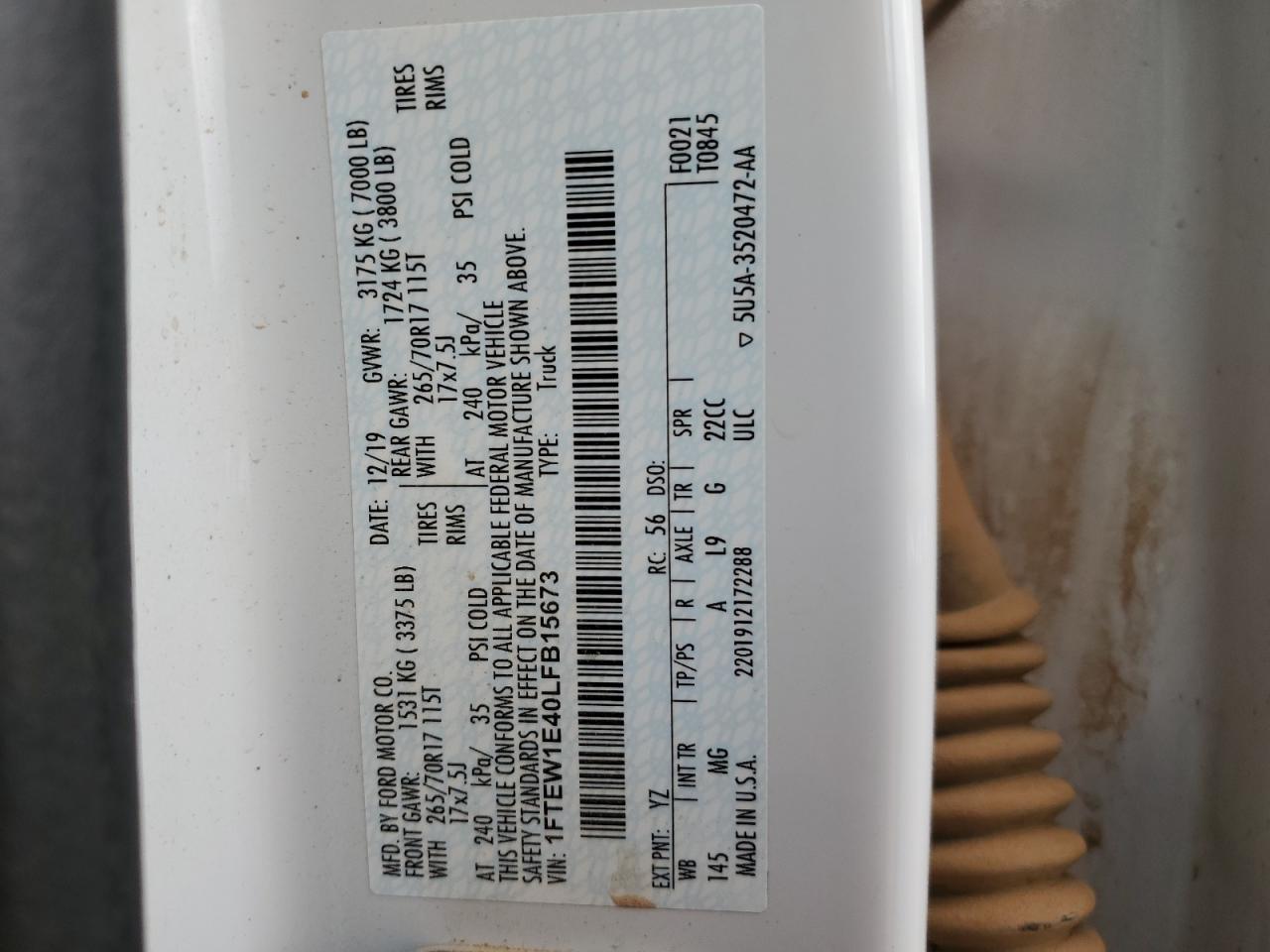 1FTEW1E40LFB15673 FORD F-150 2020
