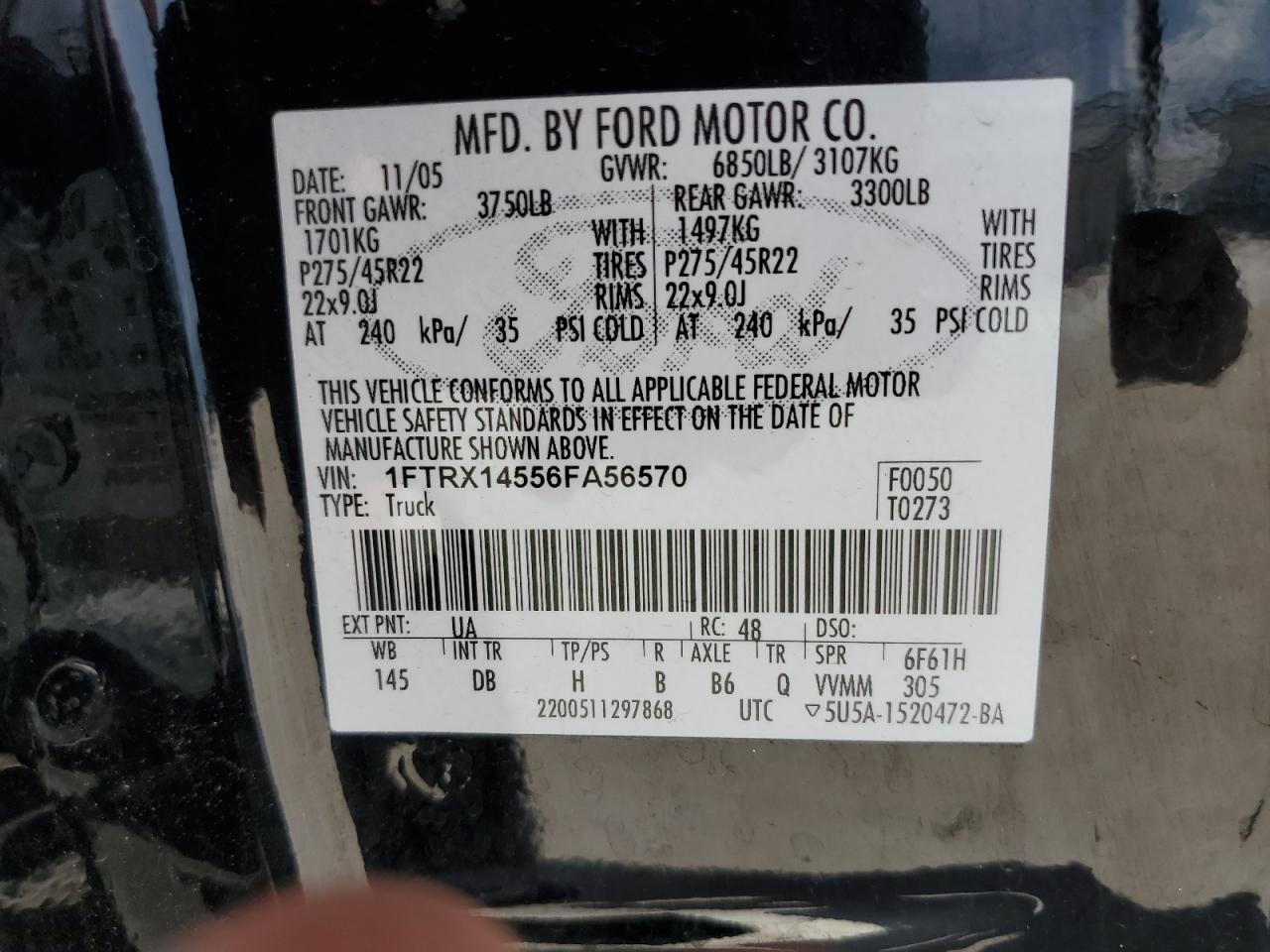 1FTRX14556FA56570 2006 Ford F150