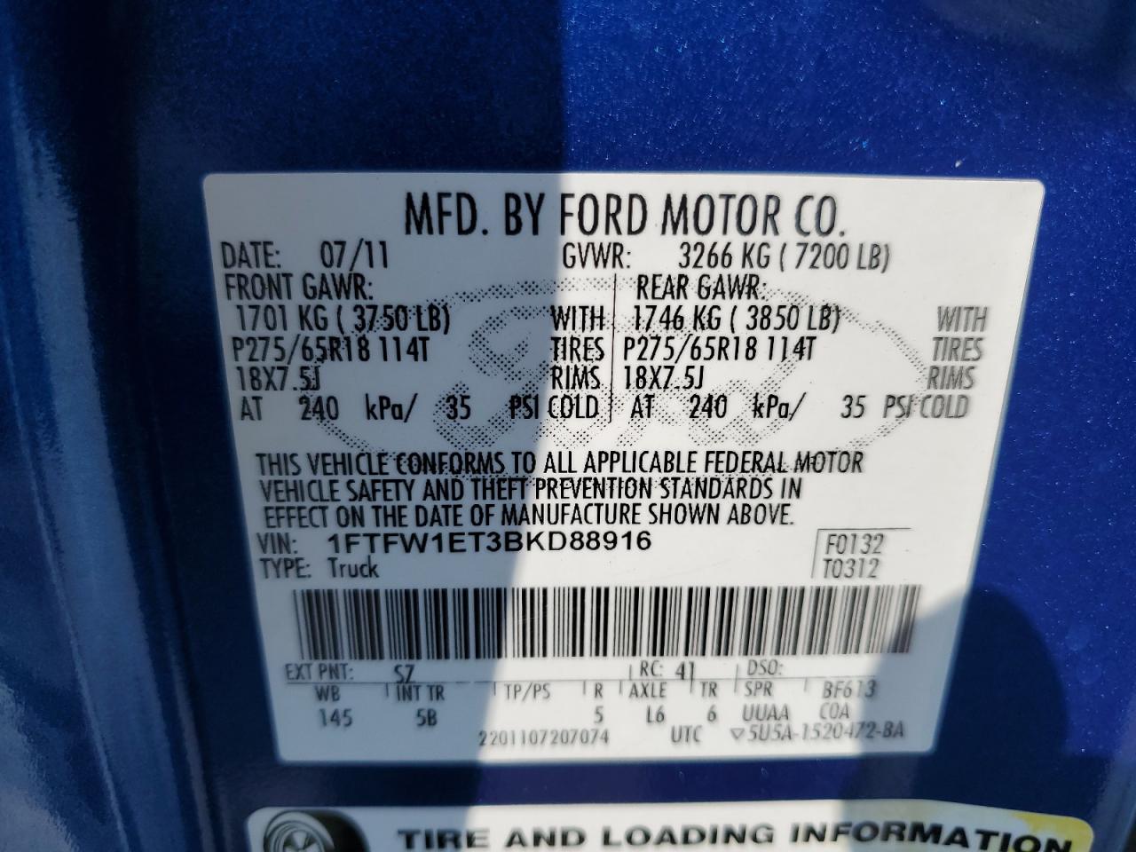 1FTFW1ET3BKD88916 2011 Ford F150 Supercrew