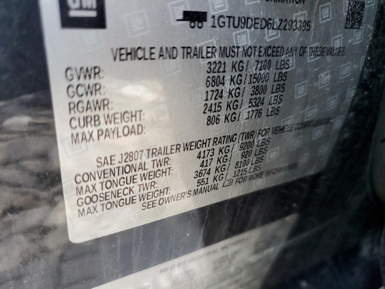 1GTU9DED6LZ293395 2020 GMC Sierra K1500 Slt