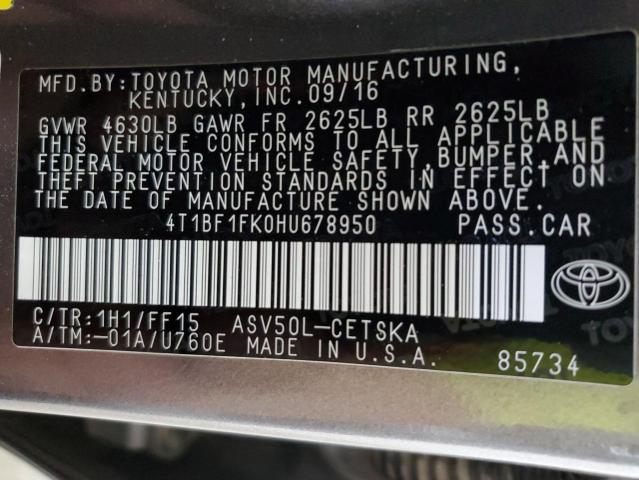 VIN 4T1BF1FK0HU678950 2017 Toyota Camry, LE no.12