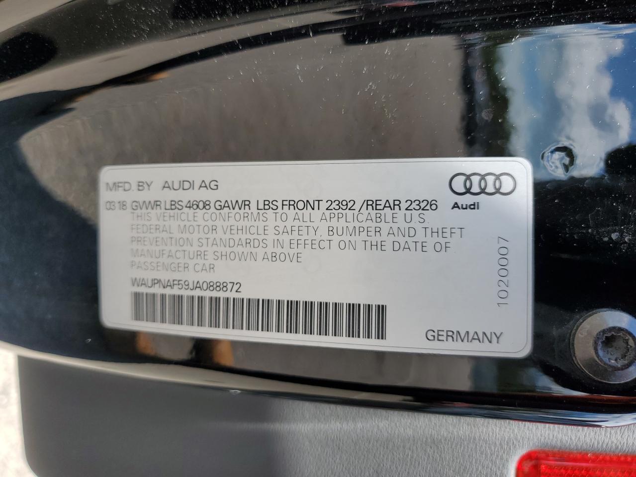 WAUPNAF59JA088872 2018 Audi A5 Premium Plus