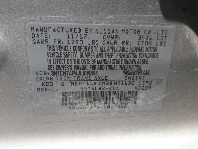 2018 Nissan Versa S VIN: 3N1CN7AP4JL839868 Lot: 53174904