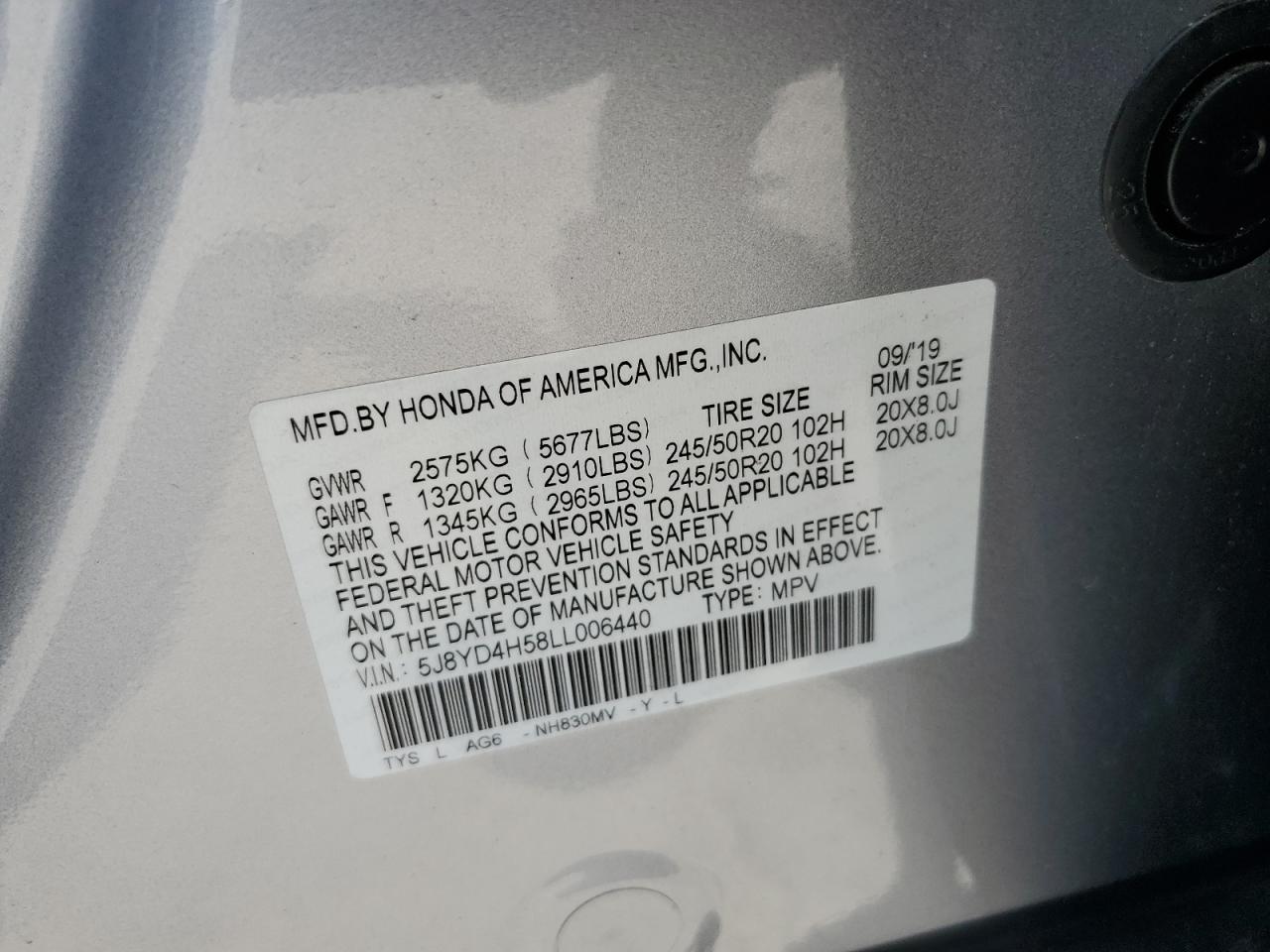 5J8YD4H58LL006440 2020 Acura Mdx Technology