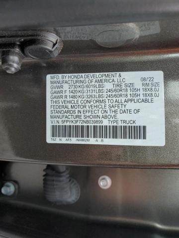 5FPYK3F72NB039899 2022 HONDA RIDGELINE - Image 12