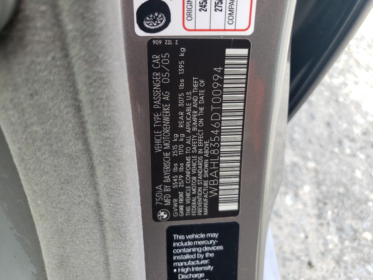 WBAHL83546DT00994 2006 BMW 750 I