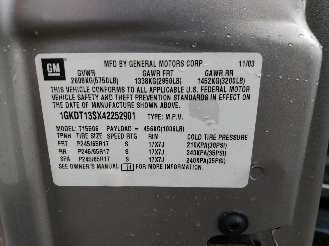 1GKDT13SX42252901 2004 GMC Envoy