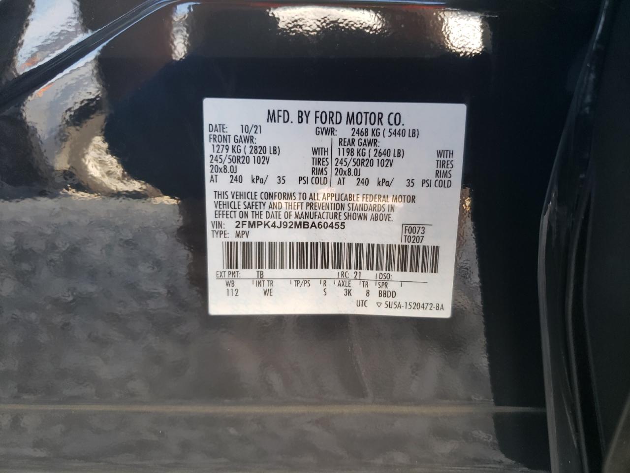 2FMPK4J92MBA60455 2021 Ford Edge Sel