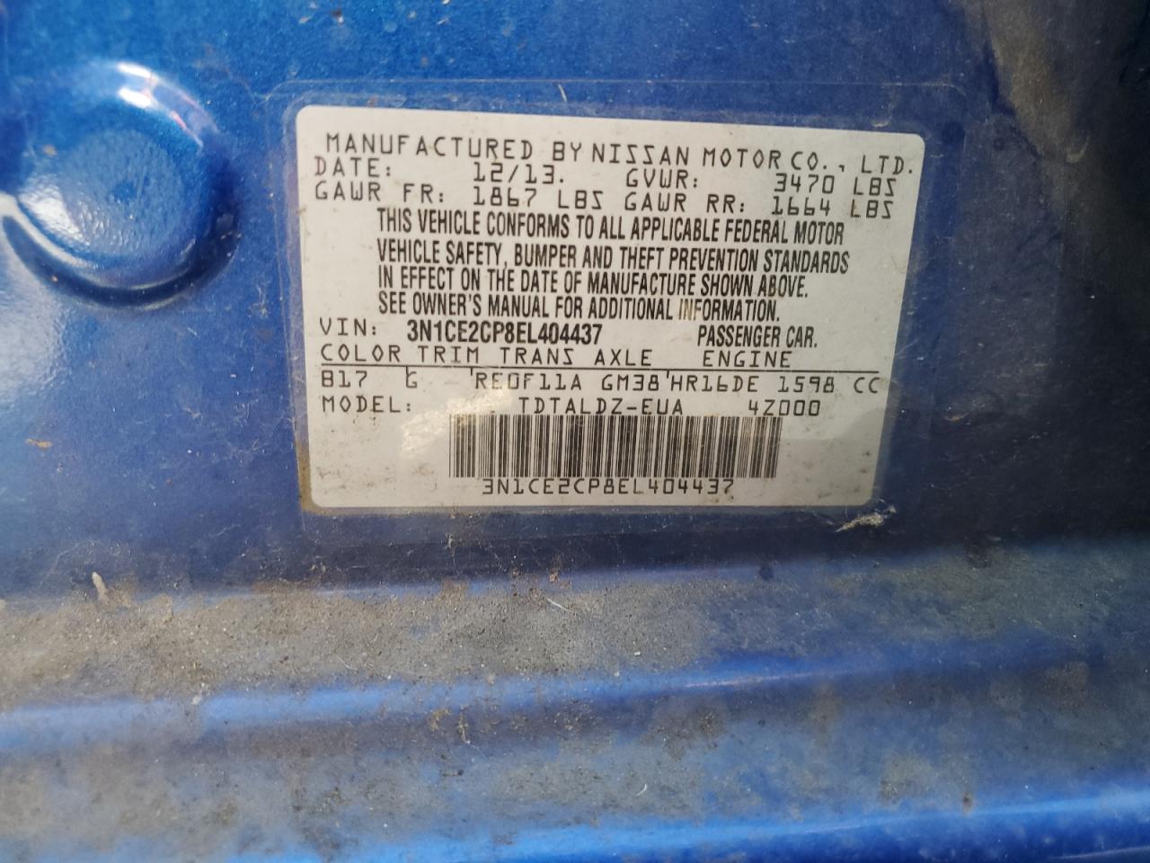 3N1CE2CP8EL404437 2014 Nissan Versa Note S