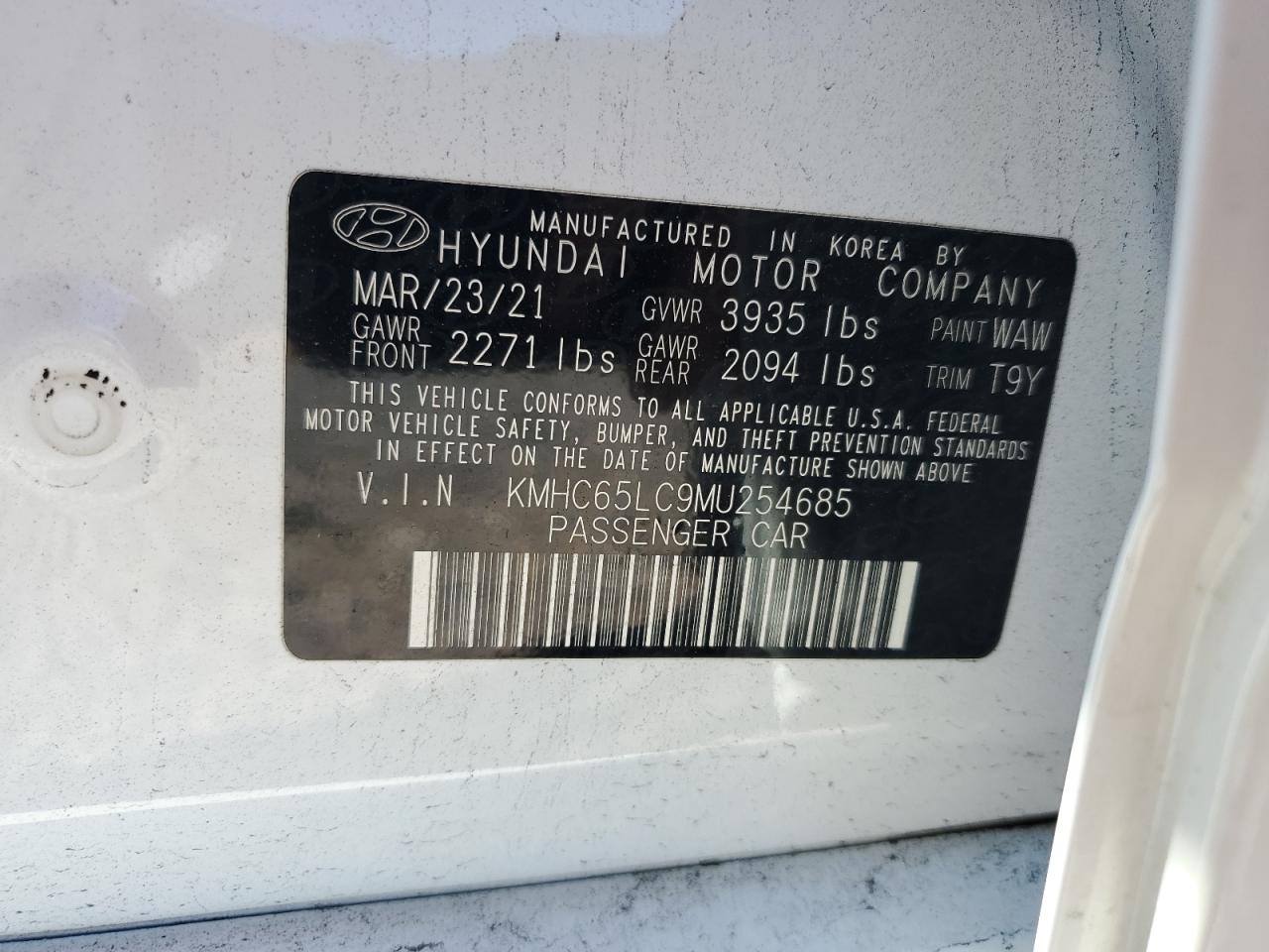 KMHC65LC9MU254685 2021 Hyundai Ioniq Blue