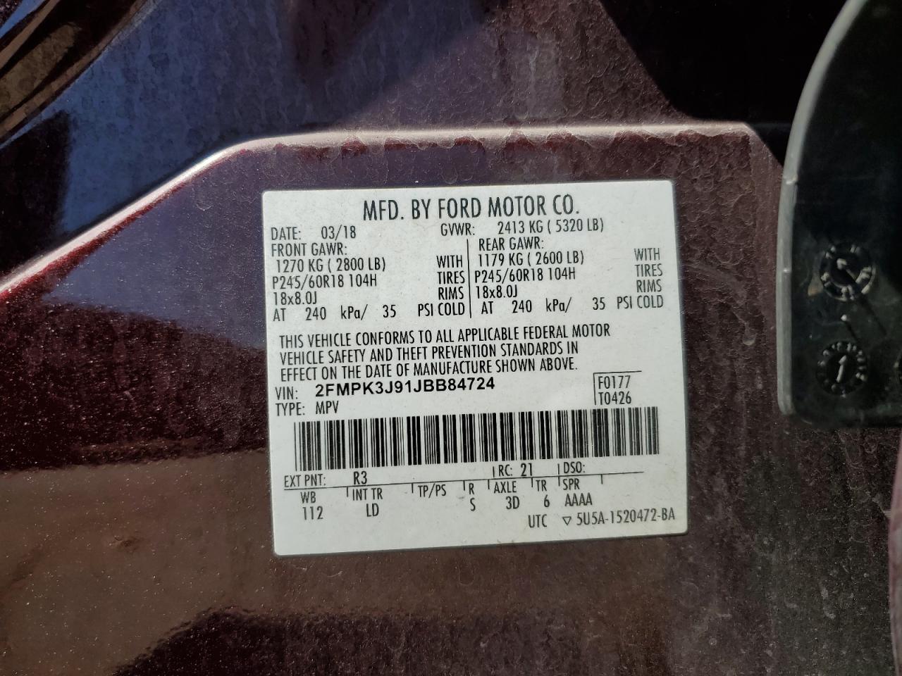 2FMPK3J91JBB84724 FORD EDGE 2018