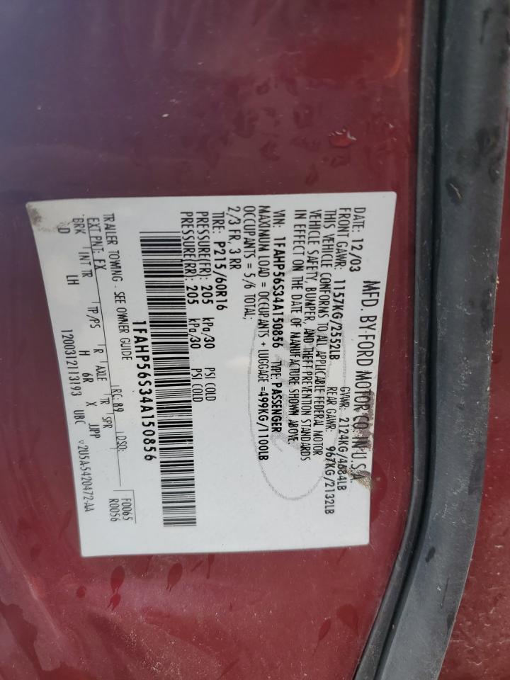 1FAHP56S34A150856 2004 Ford Taurus Sel