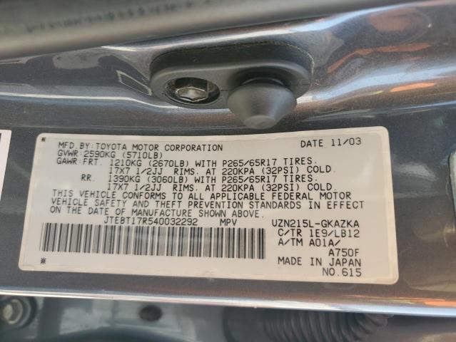 2004 Toyota 4Runner Limited VIN: JTEBT17R540032292 Lot: 61352264