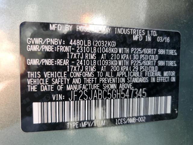 2016 SUBARU FORESTER 2 - JF2SJABC5GH547345