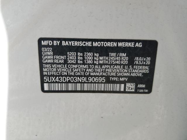 VIN 5UX43DP03N9L90695 2022 BMW X3, Sdrive30I no.14