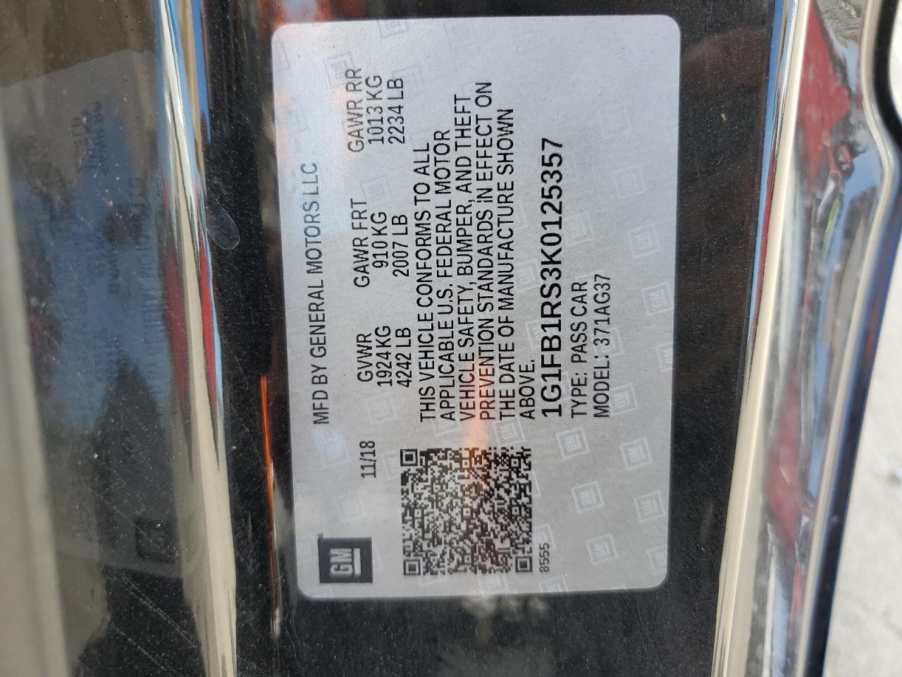 1G1FB1RS3K0125357 2019 Chevrolet Camaro Ls