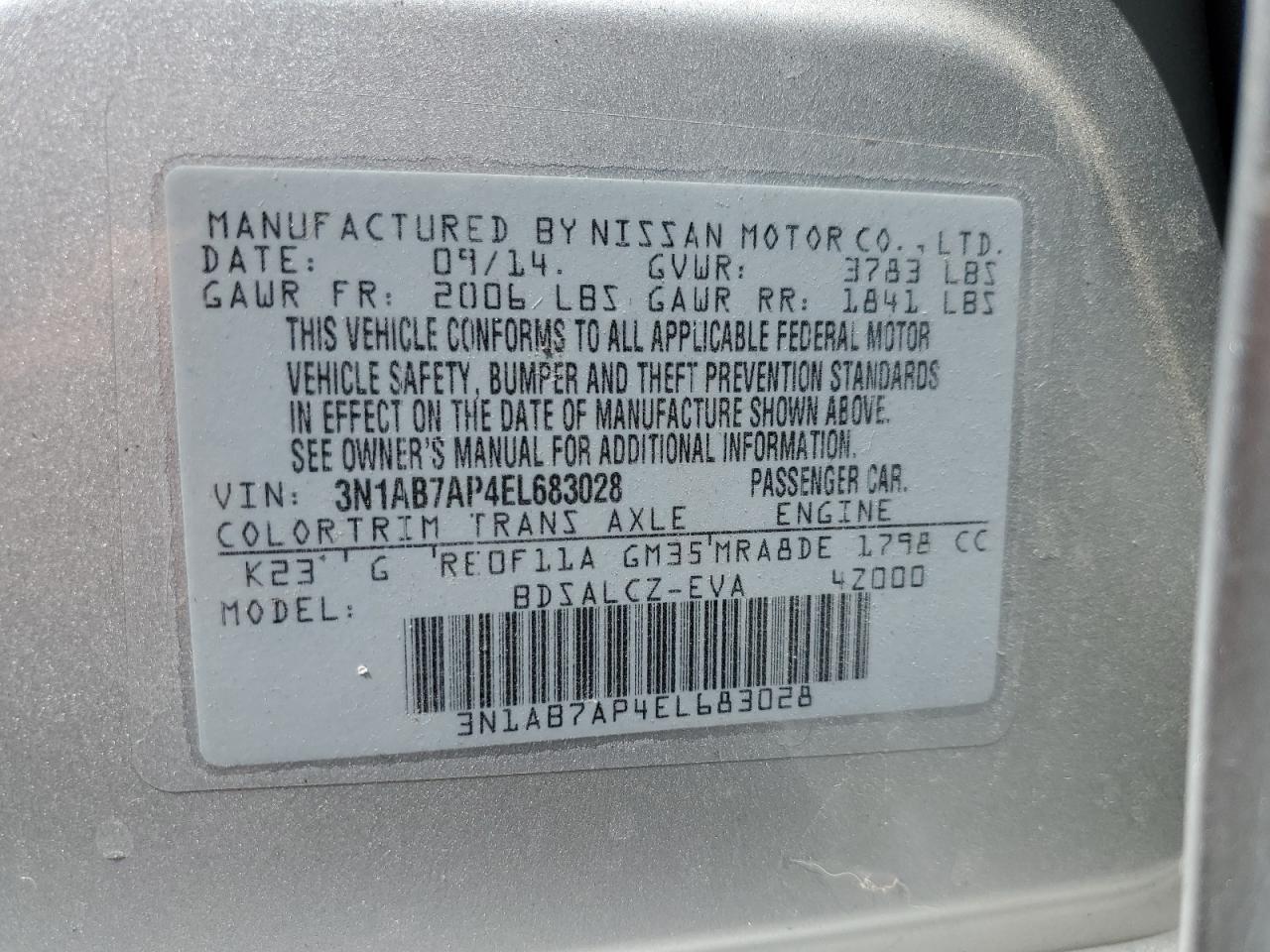 3N1AB7AP4EL683028 2014 Nissan Sentra S