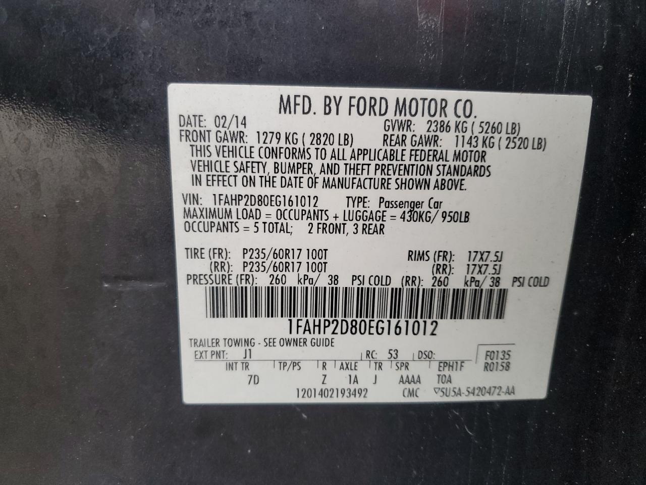 1FAHP2D80EG161012 2014 Ford Taurus Se