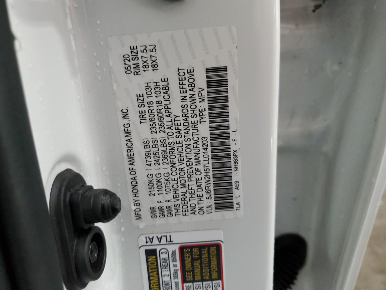 5J6RW2H57LL014203 2020 Honda Cr-V Ex