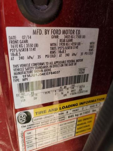 2014 Ford Expedition Xlt VIN: 1FMJU1J54EEF64037 Lot: 62702584