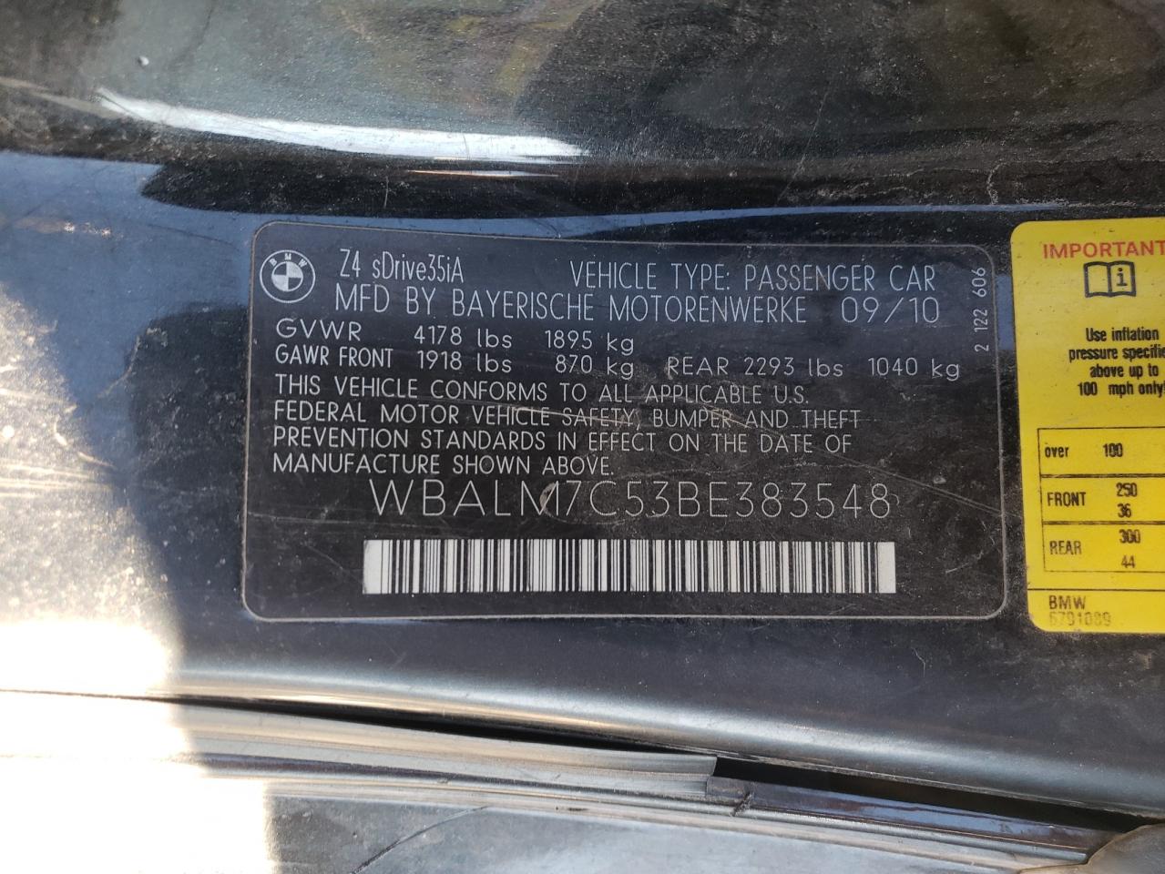 WBALM7C53BE383548 2011 BMW Z4 Sdrive35I