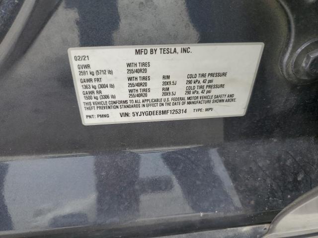 2021 Tesla Model Y VIN: 5YJYGDEE8MF125314 Lot: 62387784