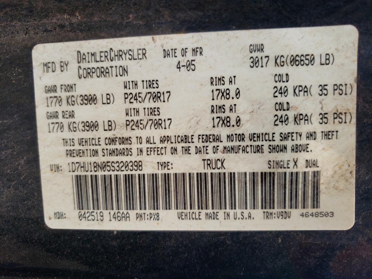 1D7HU18N05S320398 2005 Dodge Ram 1500 St