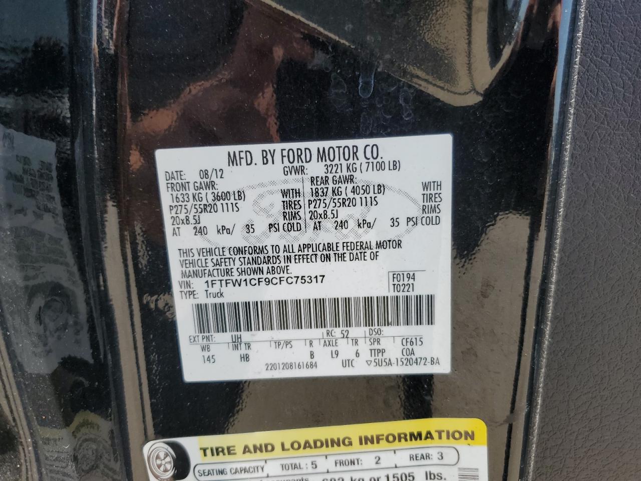 1FTFW1CF9CFC75317 2012 Ford F150 Supercrew