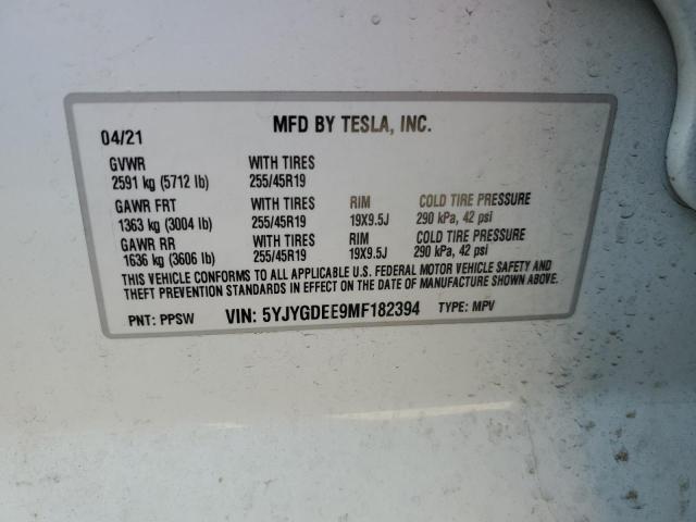 VIN 5YJYGDEE9MF182394 2021 Tesla MODEL Y no.14