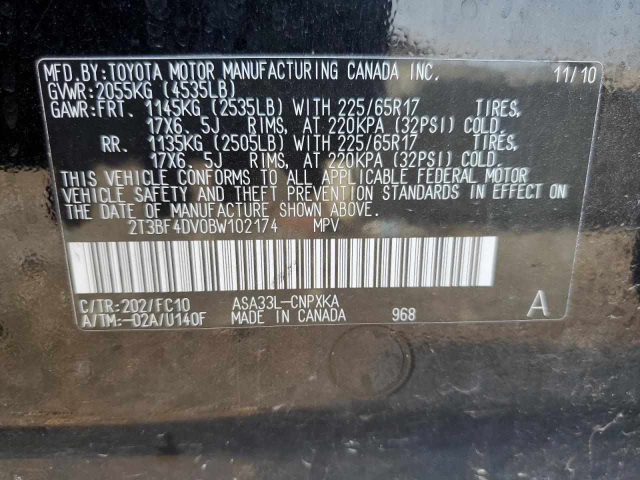 2T3BF4DV0BW102174 2011 Toyota Rav4