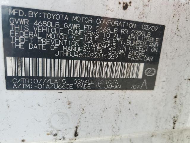 2009 Lexus Es 350 VIN: JTHBJ46G492315059 Lot: 60747164