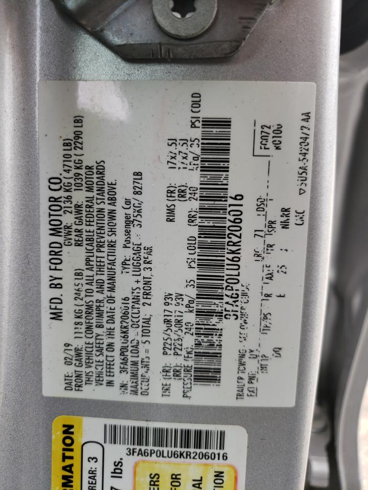 3FA6P0LU6KR206016 2019 Ford Fusion Se