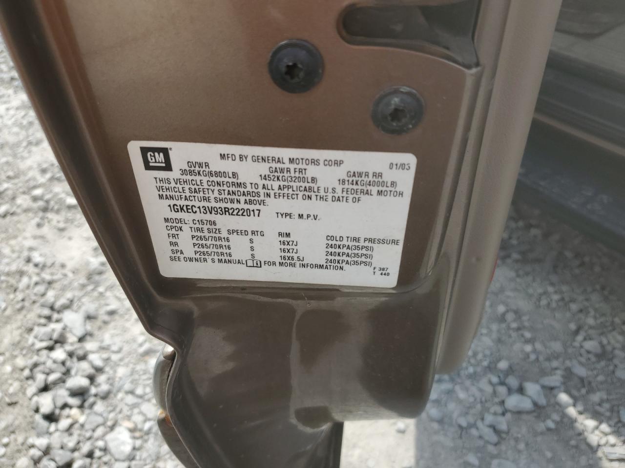 1GKEC13V93R222017 2003 GMC Yukon